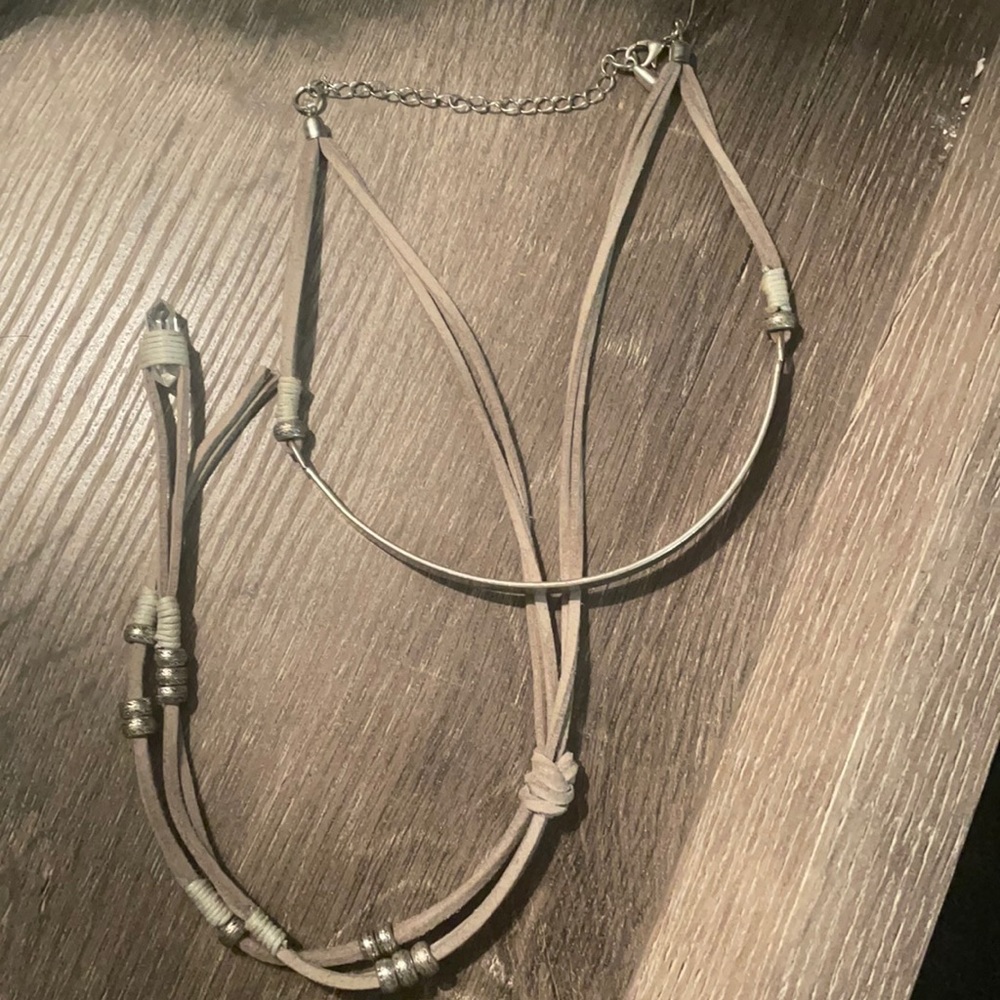 Free People Suede & Silver Necklace with Crystal